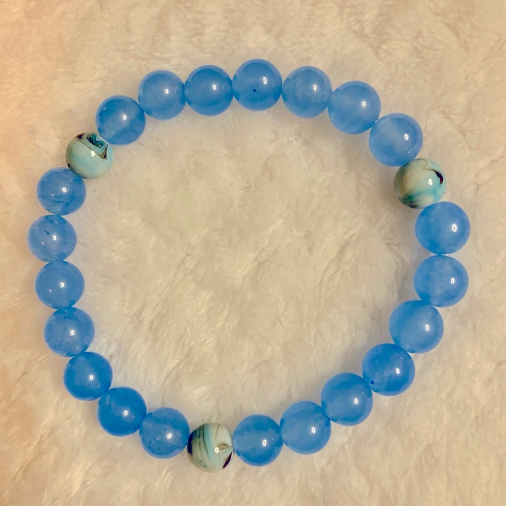 Blue Aventurine and Acrylic Handmade Crystal Gem Bead Bracelet